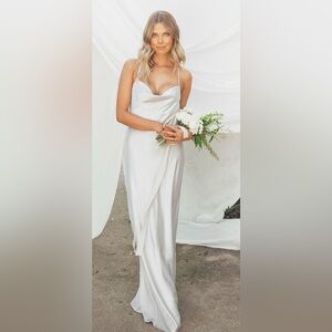 NWT xs Mumu weddings Tuscany maxi slip dress bridesmaid formal gown silv…
